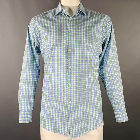 HUGO BOSS Size L Blue White Green Checkered Long Sleeve Shirt - Picture 1 of 7